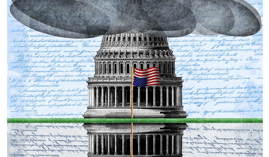 Illustration on American democracy by Alexander Hunter/The Washington Time